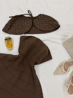 فستان ناعم من قطعتين لون بني