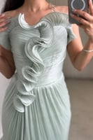 فستان سهره توب بكسرات لون ازرق فاتح