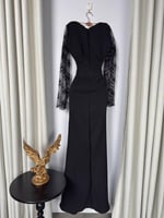 فستان سهرة بأكمام دانتيل لون اسود