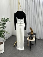 فستان توليفة ملكية أسود وأوف وايت