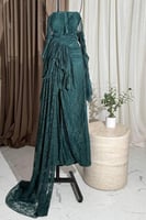 فستان سهره بأكمام طويلة لون أخضر