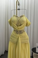 فستان سهره بكتف مكشوف وأكمام منفصلة لونين