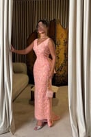 فستان سهره بذيل فيونكه لون خربزي