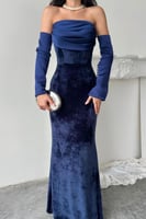 فستان سهرة أنيق شتوي لون كحلي