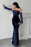 فستان سهرة أنيق شتوي لون كحلي