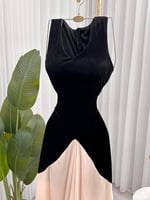 فستان مخمل اسود بيج فاتح