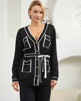 طقم نسائي محبوك من قطعتين سترة وبنطال واسع