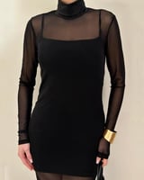 فستان ماكسي شبكي طويل برقبة مدورة - أسود