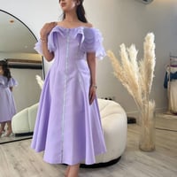 فستان سهرة موف خطوط كرستال