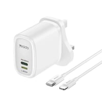 yesido - شاحن جداري بمنفذين USB+PD ا 20W ابيض مع ك...