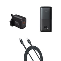 بطارية متنقلة بسعة 10 الف + كيبل + فيش جداري + فيش...