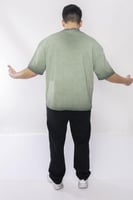 تيشرت لون زيتي بخامة مغسول