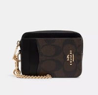 محفظة بطاقات كوتش أسود بني مع جيب داخلي