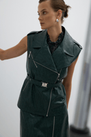 سترة نسائية – أخضر – أنيقة بحزام قابل للإزالة مزدو...