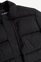 سترة منفوخة طويلة - أسود - ياقة مزينة وجيوب مبطنة...