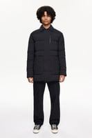 سترة منفوخة طويلة - أسود - ياقة مزينة وجيوب مبطنة...