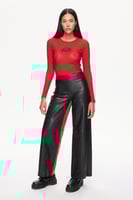 بنطال جلدي - أسود - واسع بطباعة ليزر - Les Benjami...