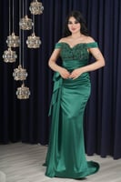 فستان سهرة نسائي أخضر زمردي بتطريز من 2k-m - أصلي