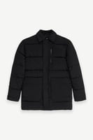 سترة منفوخة طويلة - أسود - ياقة مزينة وجيوب مبطنة...