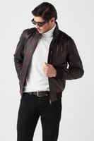 معطف جلد طبيعي أسود جامبو للرجال من DERIZA - أصلي