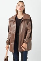 معطف جلد طبيعي للمرأة بلون المنك من DERIZA - أصلي