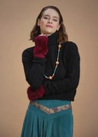 سترة سوداء محبوكة بوهيمية أكمام طويلة دفء أنيق Ban...