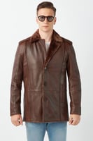 معطف فرو بني للرجال من الجلد الطبيعي من DERIZA - أ...