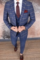 بدلة رجالي زرقاء بمربعات بيج من Pr-paco-romano-أصل...