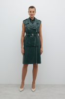 سترة نسائية – أخضر – أنيقة بحزام قابل للإزالة مزدو...