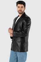 سترة سوداء من الجلد الطبيعي من DERIZA - أصلي