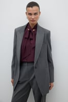 سترة صوفية رمادية بزر واحد وجيوب - تصميم كلاسيكي -...