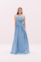 فستان تفتا مزين بالزهور بحمالات - أزرق - إطلالة أن...