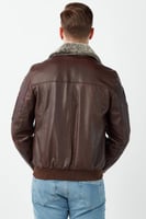 معطف رجالي من الجلد الأصلي مزخرف باللون البني على...