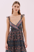 فستان متوسط الطول مكشوف الظهر مزدوج الصدر - لون قي...