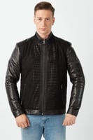 معطف جلد التمساح المطبوع من جلد الغزال الأسود من D...