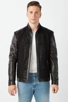 معطف جلد التمساح المطبوع من جلد الغزال الأسود من D...