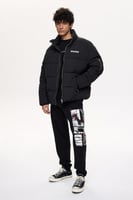 جاكيت منتفخ بسحاب أسود معطف رجالي الدفء والراحة Le...