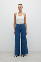 بنطلون جينز واسع الساق نيلي - قطن 100% - ROMAN ترك...