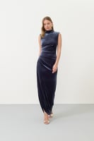 فستان رمادي غير متماثل بدون أكمام - ياقة مدورة - R...