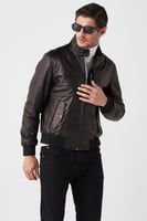 معطف جلد طبيعي أسود جامبو للرجال من DERIZA - أصلي