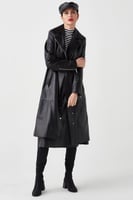 معطف واق من المطر للنساء من الجلد الطبيعي باللون ا...