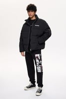 جاكيت منتفخ بسحاب أسود معطف رجالي الدفء والراحة Le...