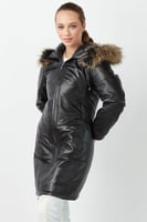 معطف جلد طبيعي مقنع للمرأة من DERIZA - أصلي