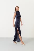 فستان رمادي غير متماثل بدون أكمام - ياقة مدورة - R...