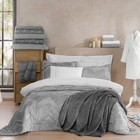 طقم مفرش ولحاف - رمادي - تجهيز شامل لغرفة النوم -...