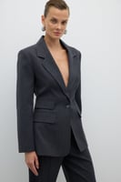 سترة بليزر صوفية رمادية داكنة بزر واحد - تصميم كلا...