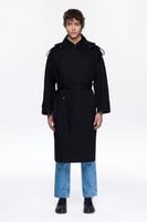 معطف ترنش طويل اسود واقي قطني فاخر Les Benjamins ت...