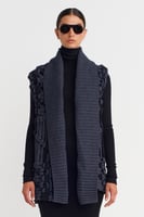 سترة طويلة محبوكة يدويًا بتفاصيل مكرمية - NU - ترك...