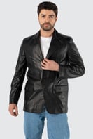 سترة سوداء من الجلد الطبيعي من DERIZA - أصلي