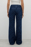 بنطلون واسع الساق نيلي بسحاب معدني وجيوب أمامية مز...